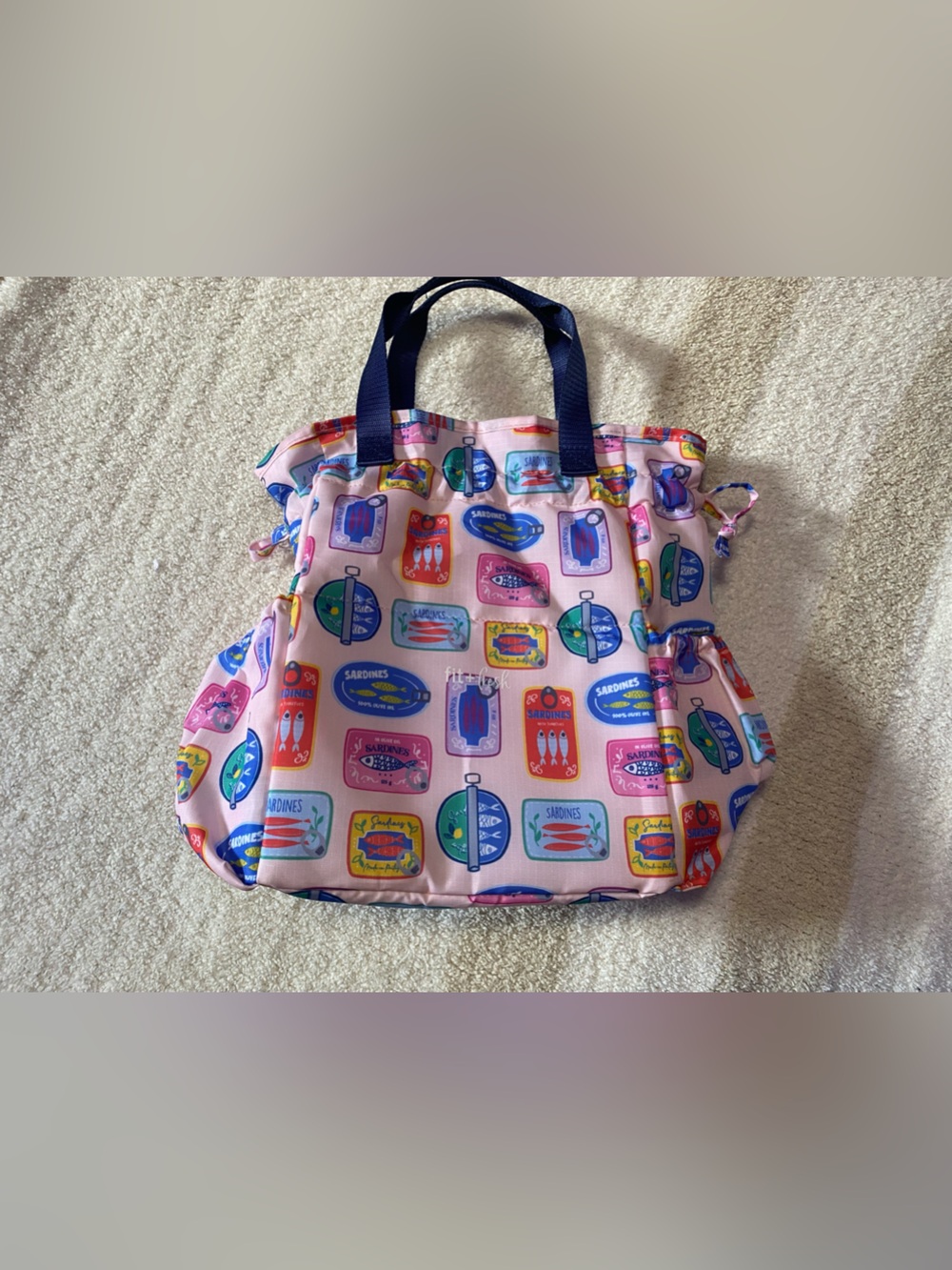 Sardine Tin Print Lunch Tote or Fabric Panel - Colorful Fish Cans